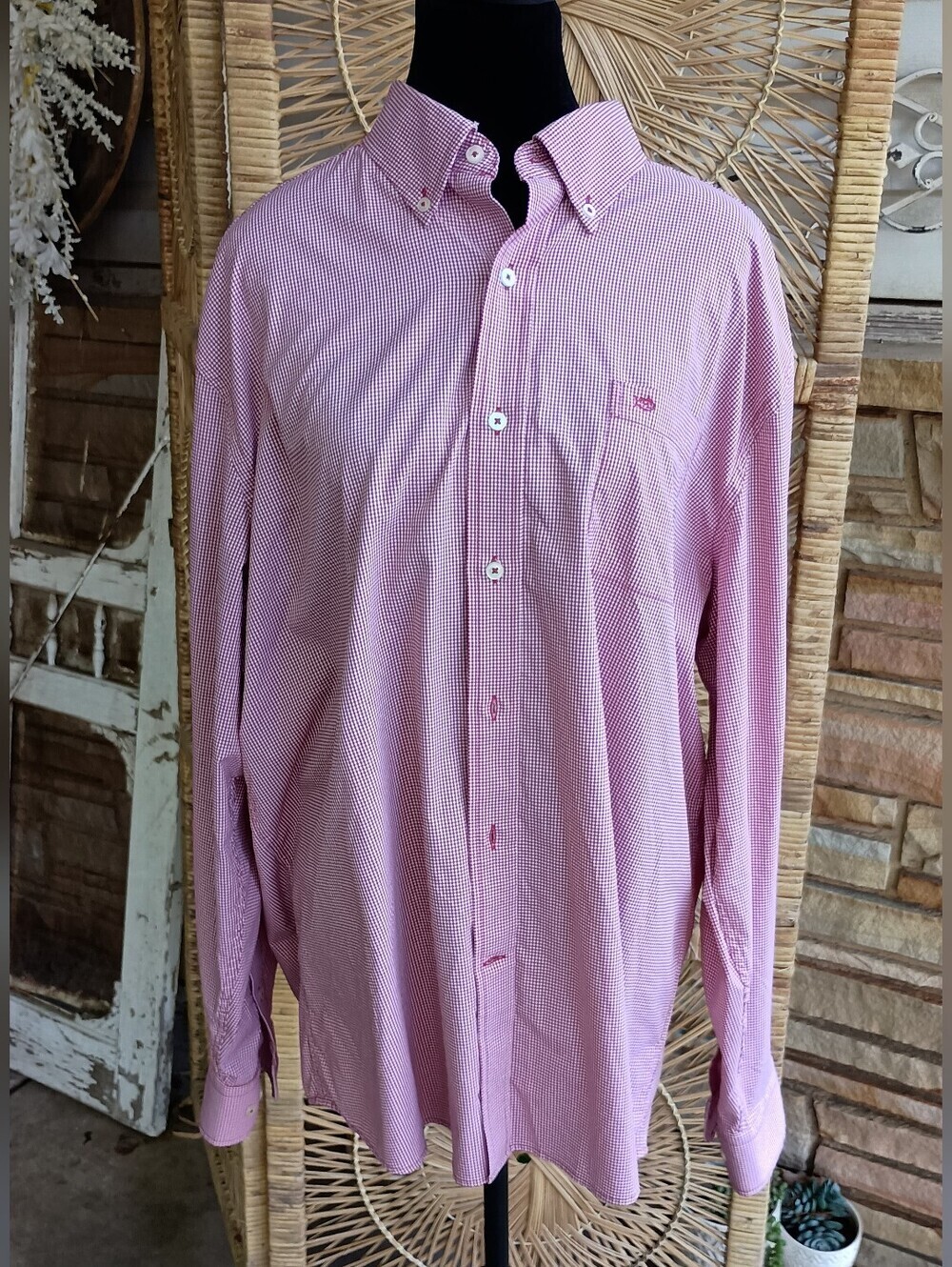 Southern Tide Mens Gingham Red And White Button Down_XL
